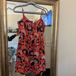 J. Crew Red and Black Floral Mini Dress